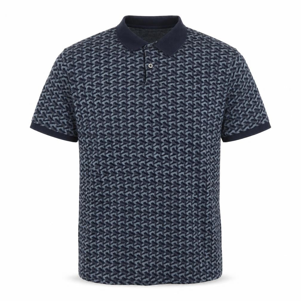 Selected Homme Men's Blue Geometric Cotton Polo Shirt Size L