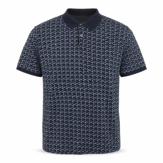 Selected Homme Men's Blue Geometric Cotton Polo Shirt Size L