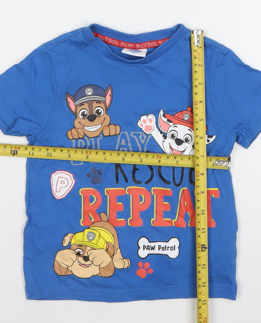 PAW Patrol Boys Blue Cotton T-Shirt 2-3 Years Short Sleeve Cartoon Print