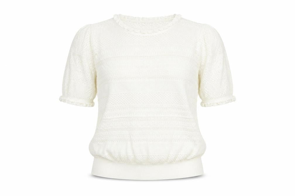 Gallery Women's White Knit Short Sleeve Puff Blouse XL
