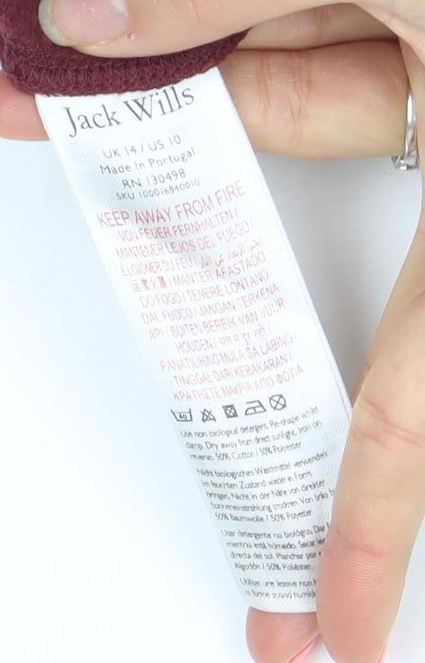 Jack Wills Womens Burgundy Crew Neck Sweatshirt Size 10 Cotton Blend Logo Print