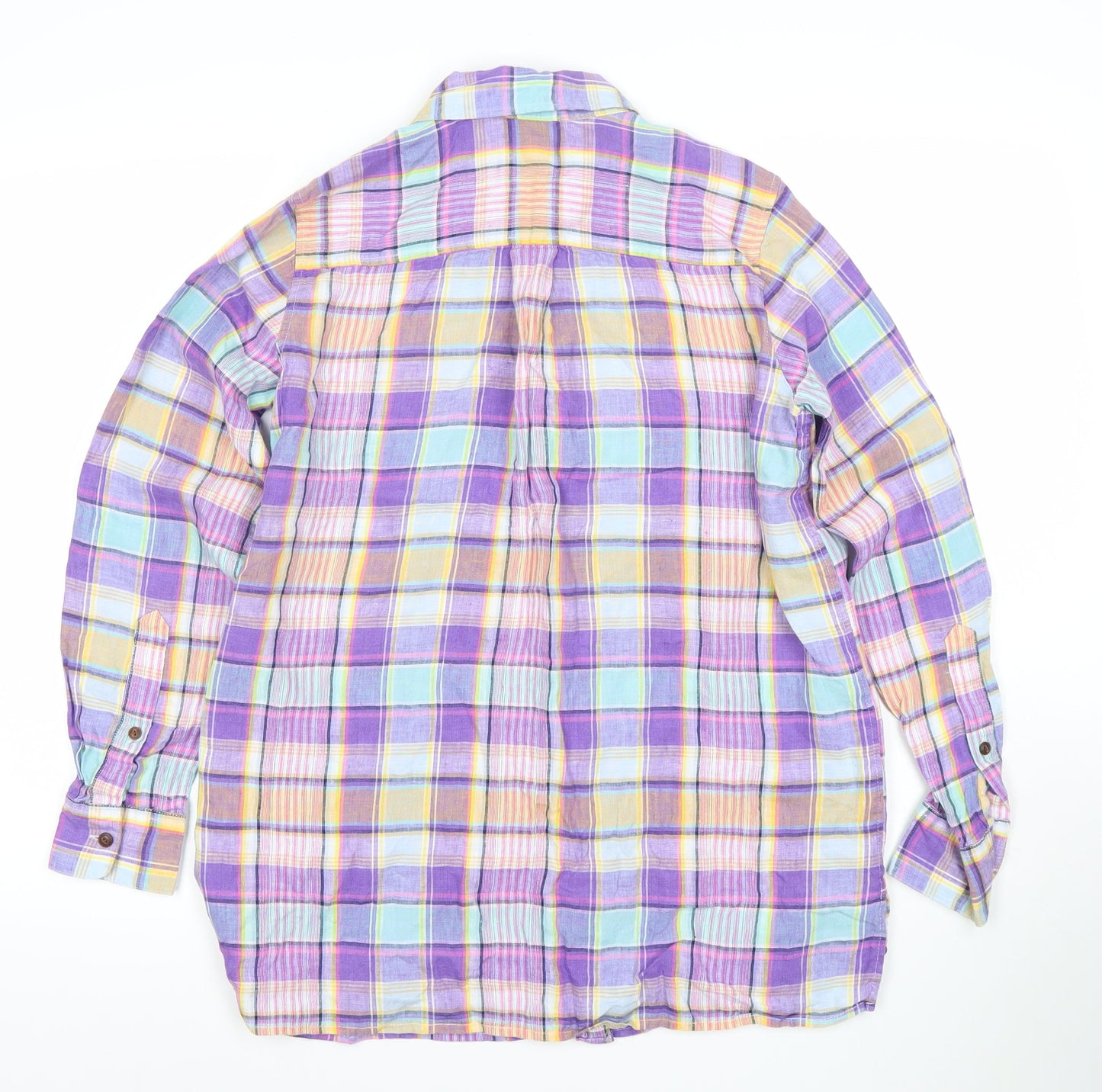 Lands' End Men's Multicoloured Linen Plaid Button-Up Shirt Size S