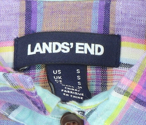 Lands' End Men's Multicoloured Linen Plaid Button-Up Shirt Size S