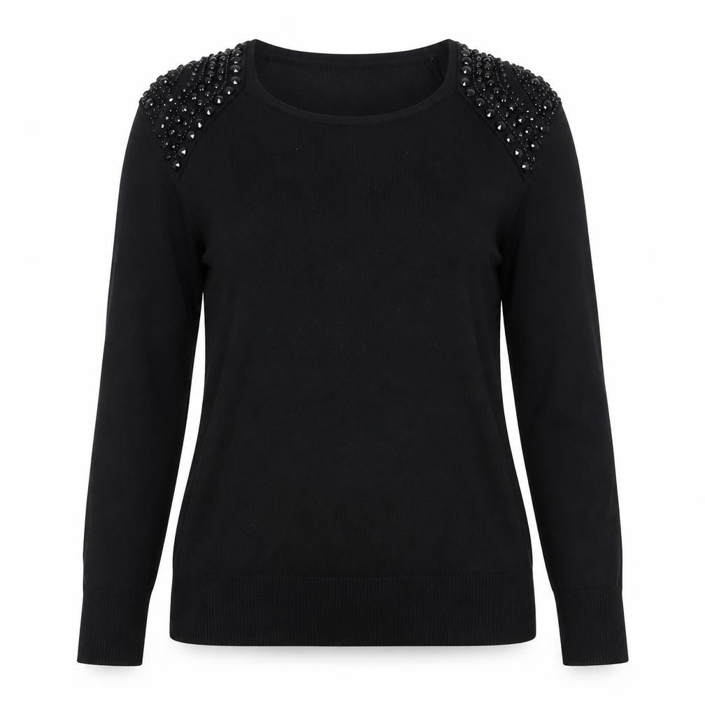 Dunnes Women Black Beaded Scoop Neck Jumper Size 14