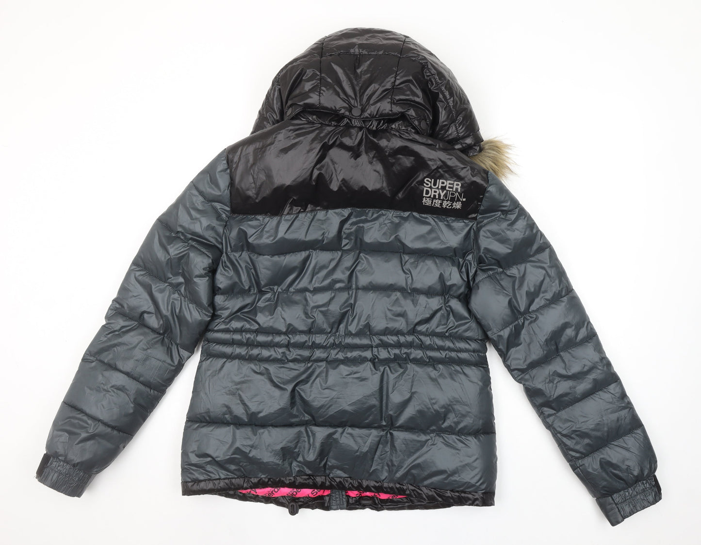 Superdry Women Grey Fur Trim Hooded Puffer Jacket L