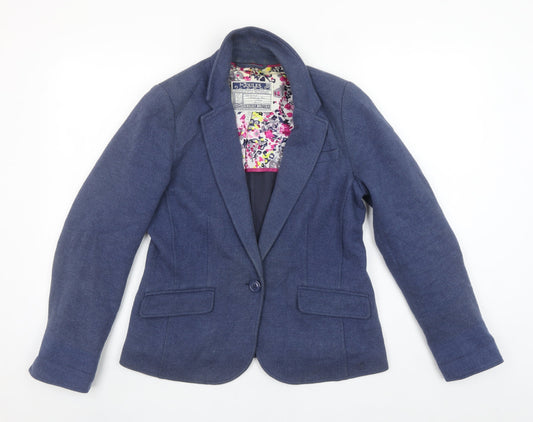 Joules Women Blue Tweed Blazer Jacket UK 12 Single Breasted Cotton Mix