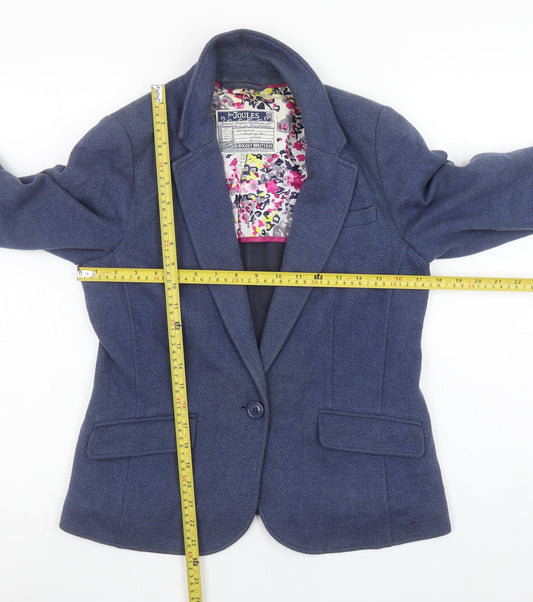 Joules Women Blue Tweed Blazer Jacket UK 12 Single Breasted Cotton Mix