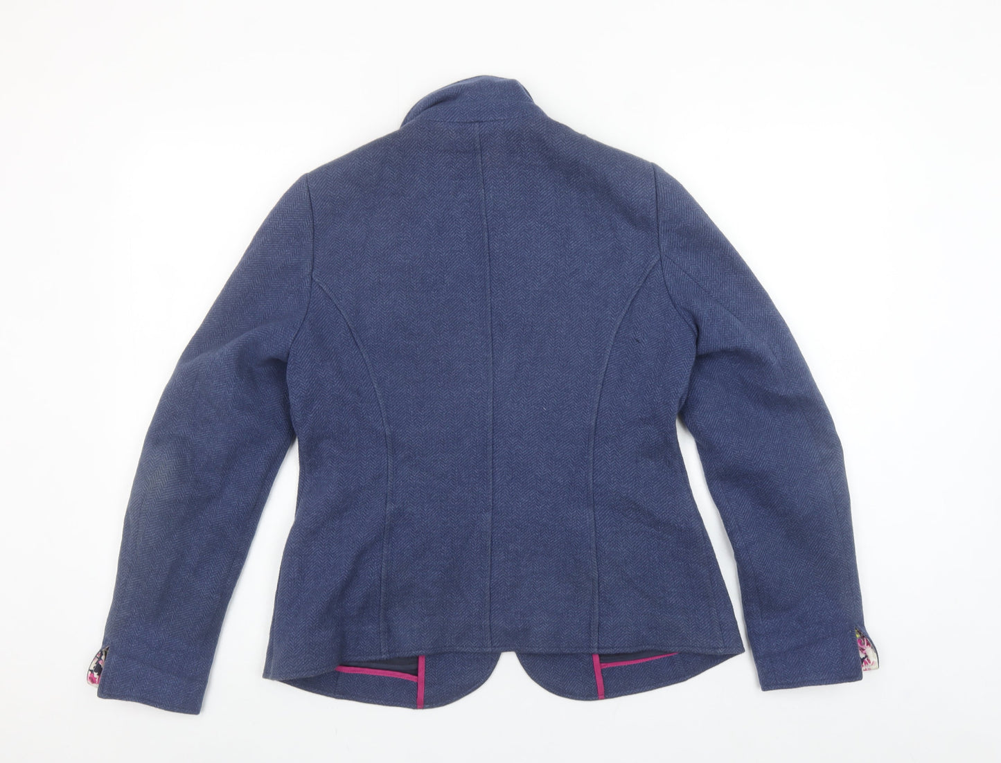 Joules Women Blue Tweed Blazer Jacket UK 12 Single Breasted Cotton Mix