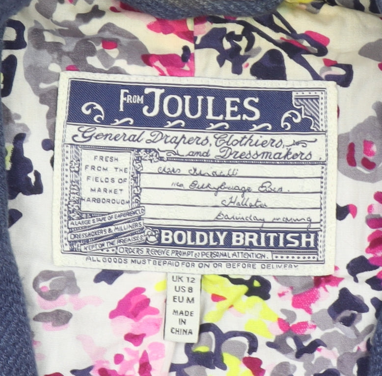 Joules Women Blue Tweed Blazer Jacket UK 12 Single Breasted Cotton Mix