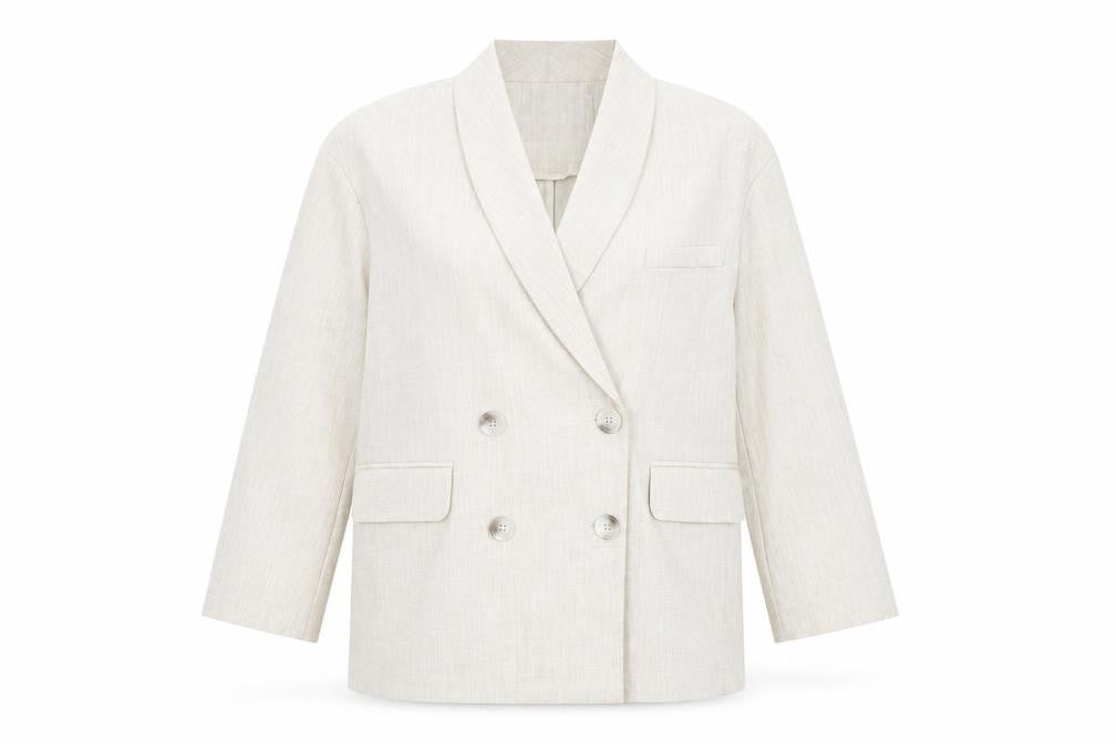 LEDIN Women's Beige Shawl Lapel Double Breasted Blazer Size S