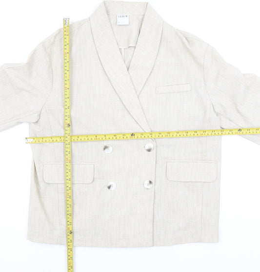 LEDIN Women's Beige Shawl Lapel Double Breasted Blazer Size S
