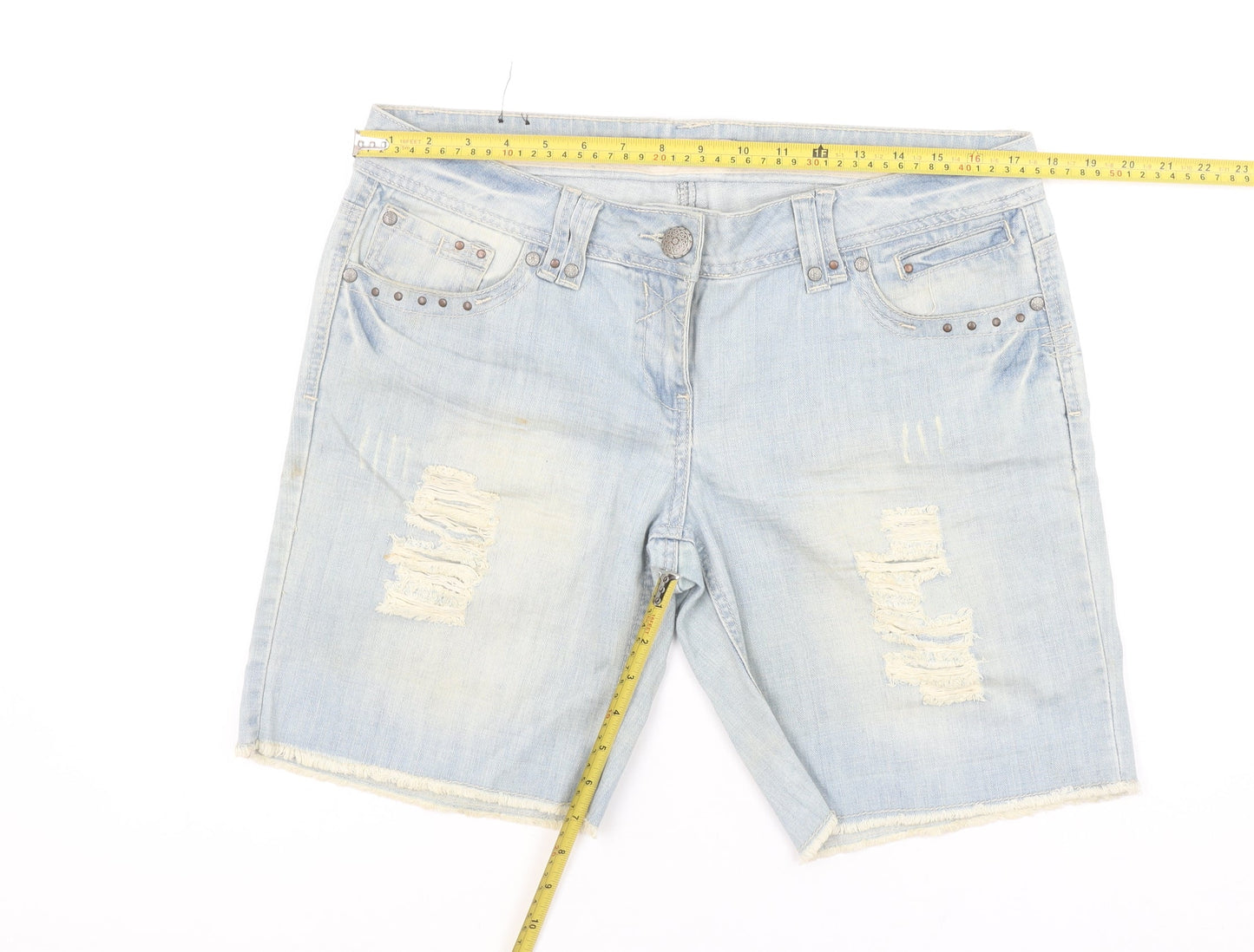 YES MISS Women's Blue Distressed Bermuda Denim Shorts Size 14