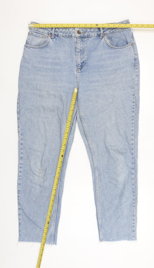 Topshop Women Blue Light Wash Cotton Mom Jeans Size 14 High Rise