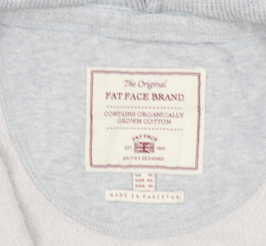 Fat Face Women Grey Full Zip Hoodie Size 14 Organic Cotton Casual