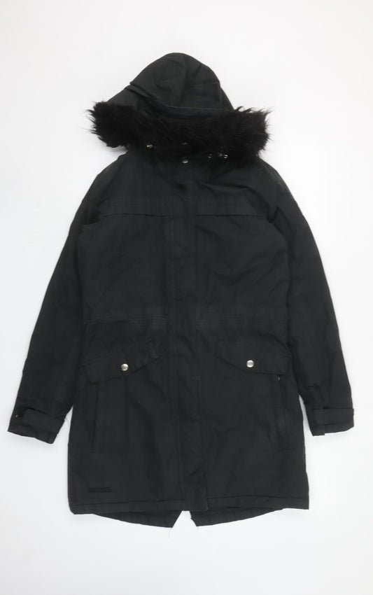 Regatta Women's Black Long Parka Coat UK 8 Hooded Fur Trim Winter Jacket