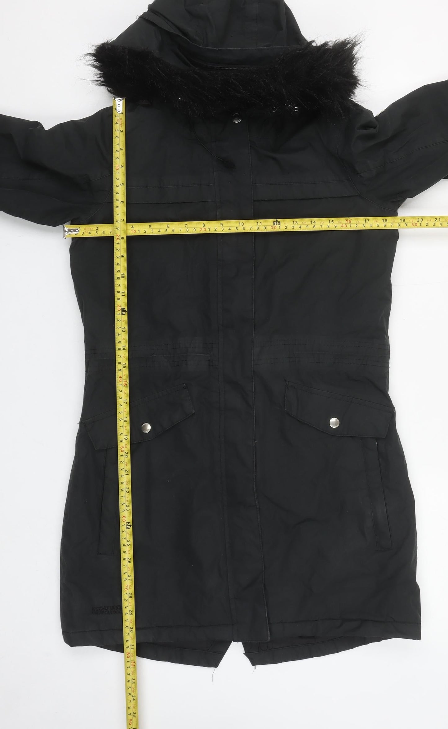 Regatta Women's Black Long Parka Coat UK 8 Hooded Fur Trim Winter Jacket