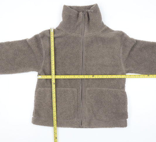 H&M Women Brown Fleece Zip Jacket Size 12 Winter Casual