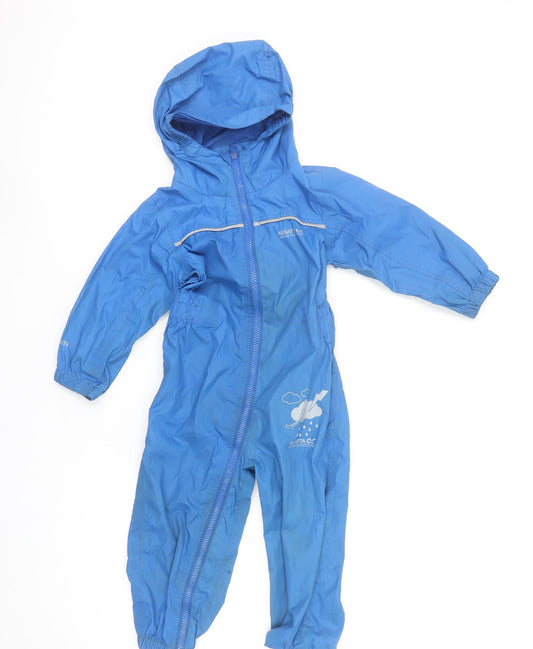 Regatta Boys Blue Waterproof Hooded Snowsuit 12-18 Months Full Zip Outdoor