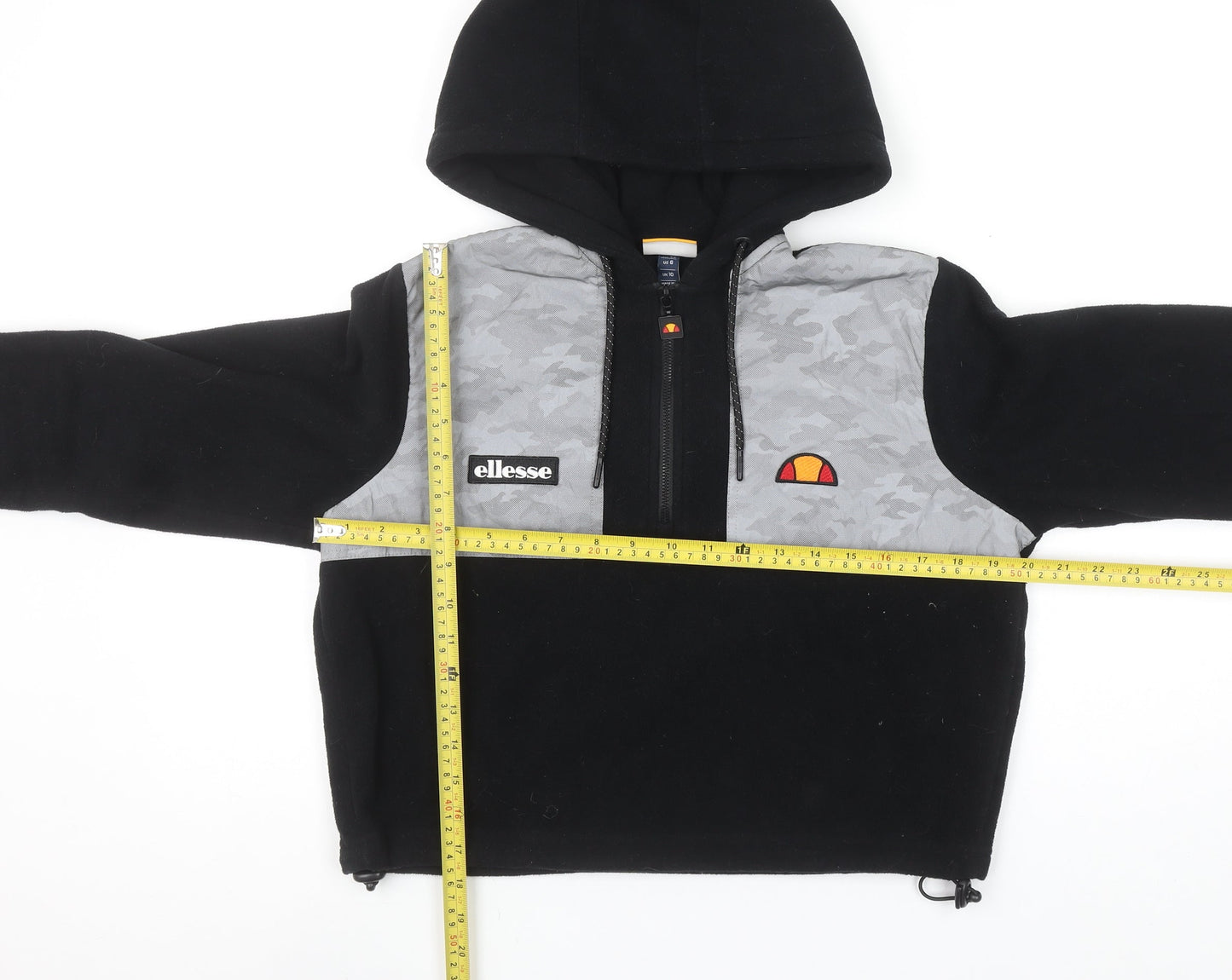 Ellesse Womens Black & Grey 1/2 Zip Hooded Pullover Size 10 Fleece Sweatshirt