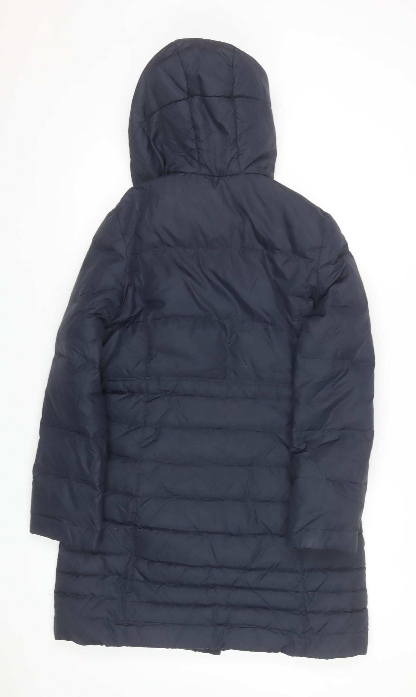 DKNY Women's Blue Long Puffer Coat S Hooded Quilted Winter Jacket