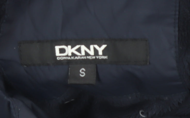 DKNY Women's Blue Long Puffer Coat S Hooded Quilted Winter Jacket
