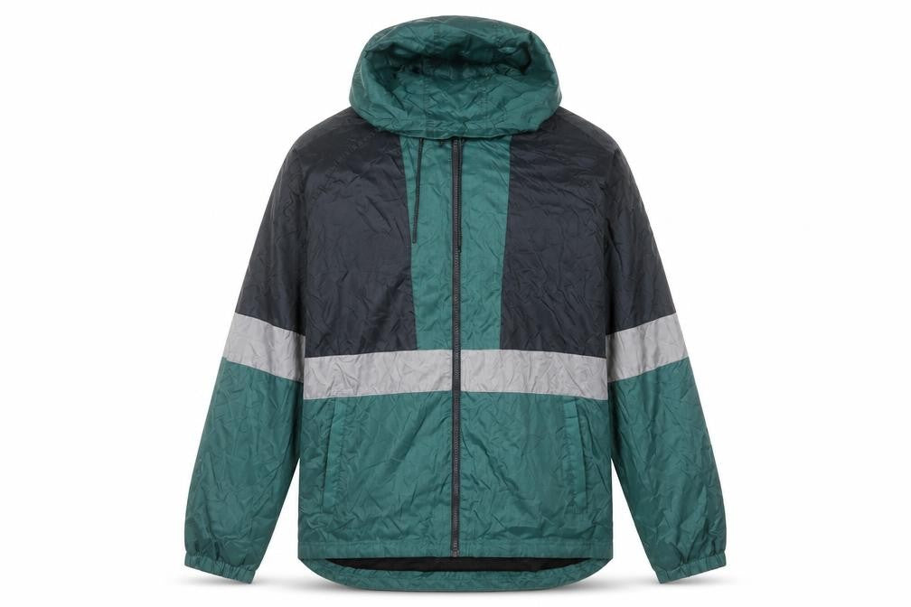 Front view of Dunnes Men's Green XL Windbreaker Jacket Hooded Lightweight