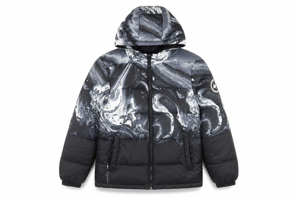 Hype Boys Black Marble Hooded Puffer Jacket 14 Years Winter Polyester