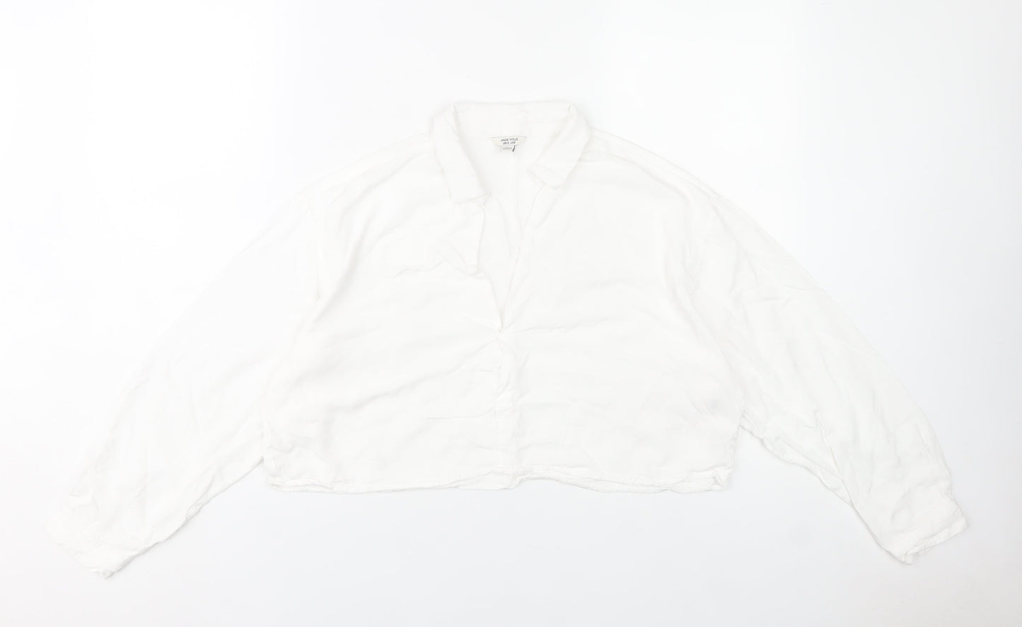 Jack Wills Women’s White Cropped Blouse UK12 Collared Long Sleeve