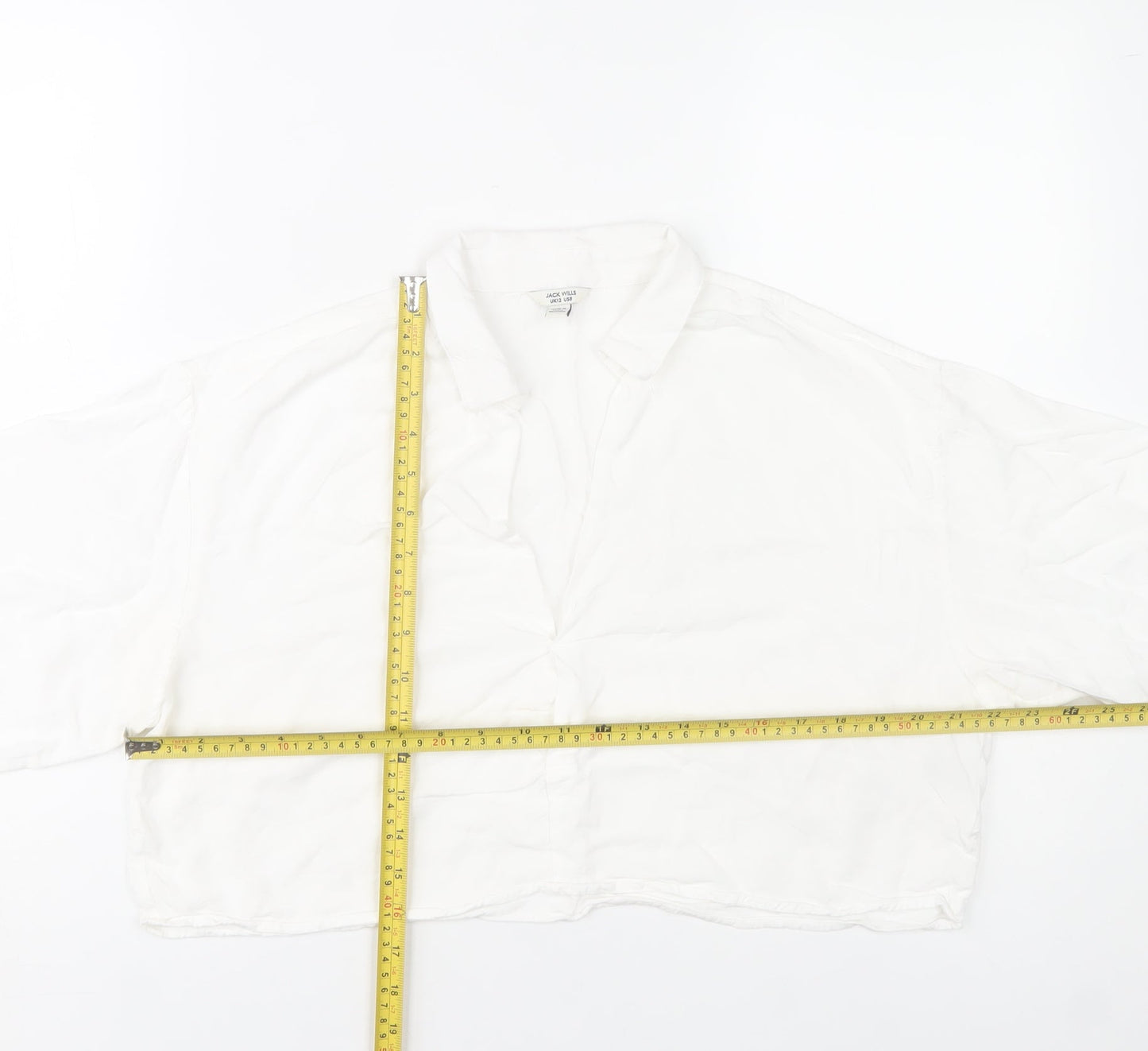 Jack Wills Women’s White Cropped Blouse UK12 Collared Long Sleeve