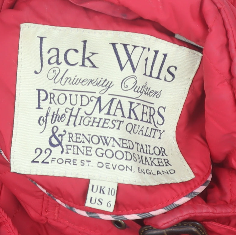 Jack Wills Womens Red Quilted Belted Jacket Size 10