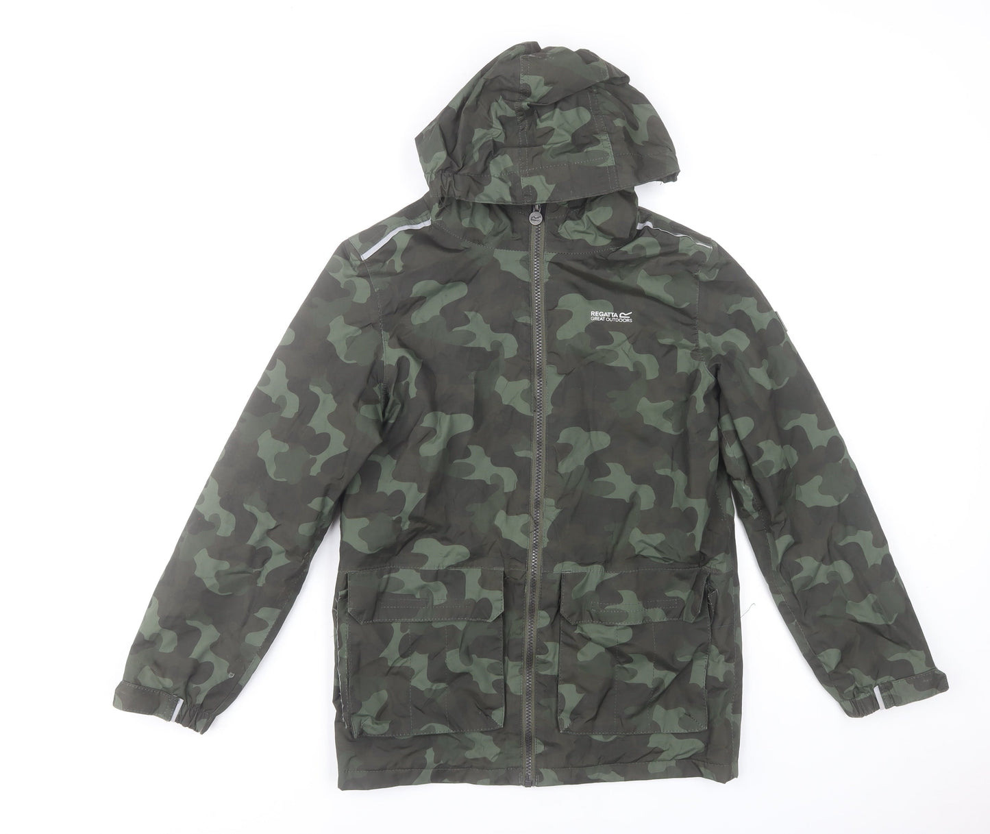 Regatta Boys Green Camouflage Waterproof Hooded Rain Coat 13 Years