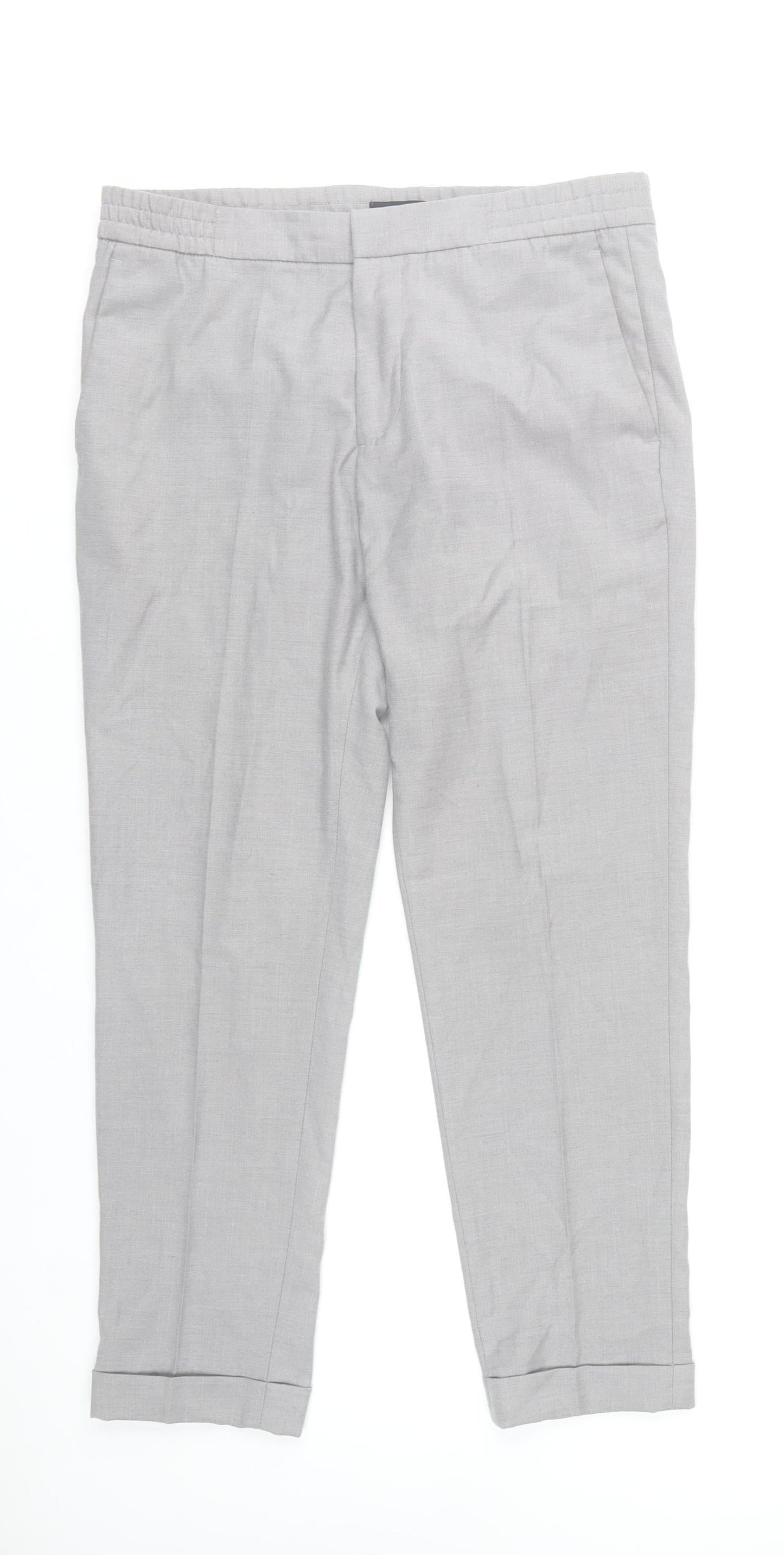 H&M Men's Grey Chino Trousers L 34 Regular Fit Lightweight