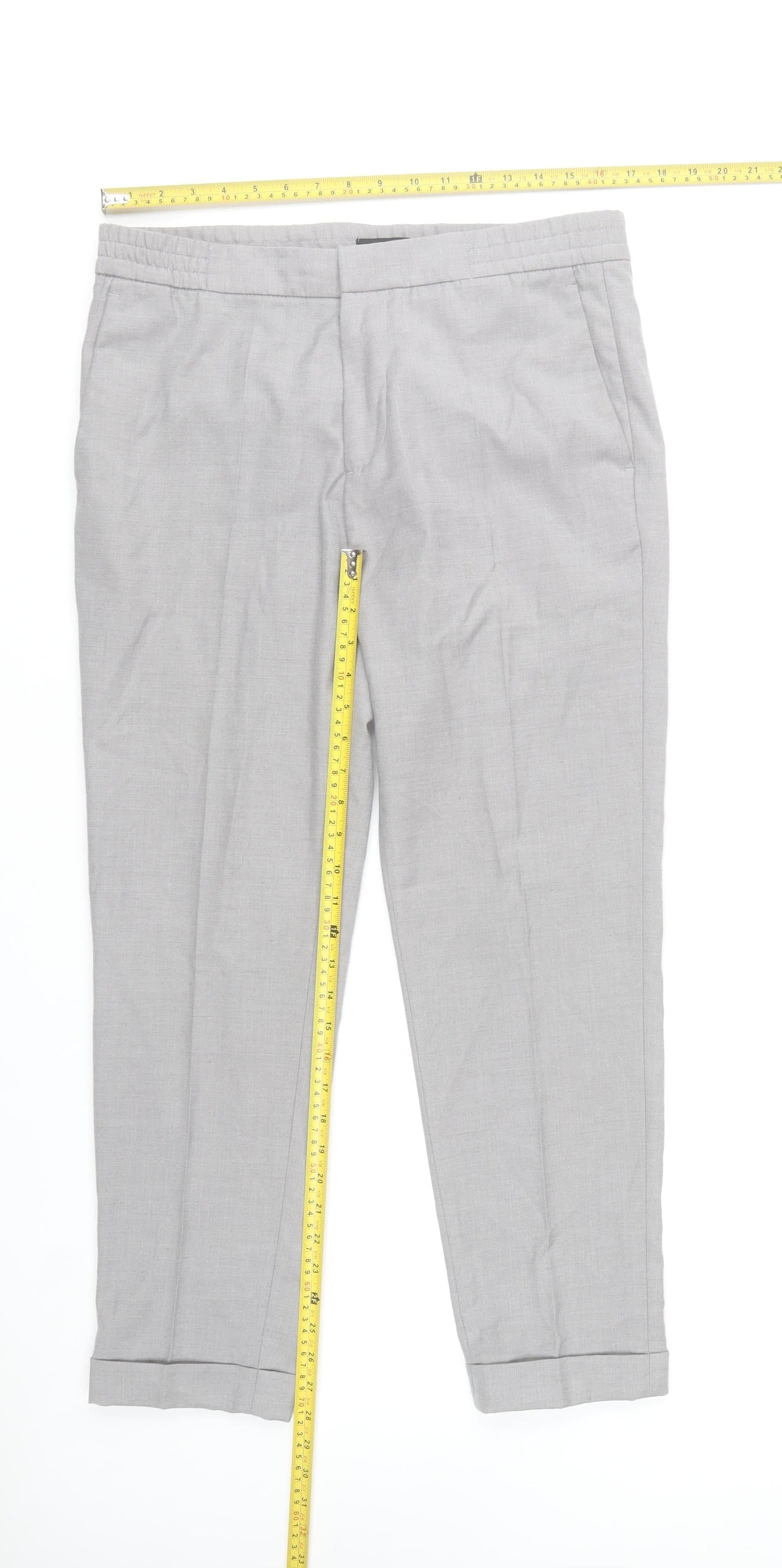H&M Men's Grey Chino Trousers L 34 Regular Fit Lightweight
