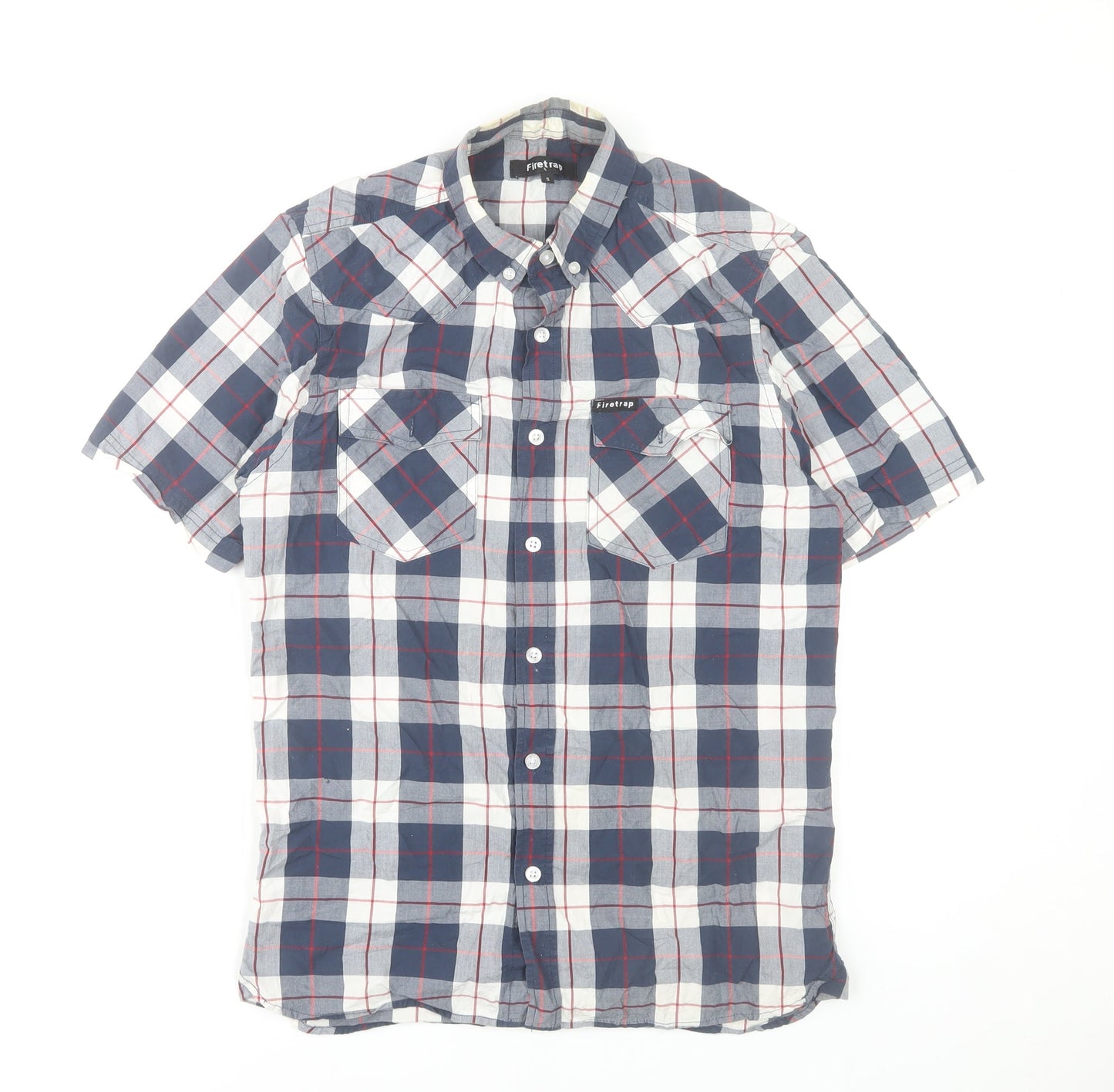 Firetrap Men's Blue Red Plaid Button-Up Cotton Short Sleeve Shirt Size S