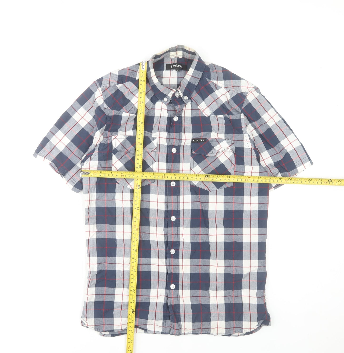 Firetrap Men's Blue Red Plaid Button-Up Cotton Short Sleeve Shirt Size S