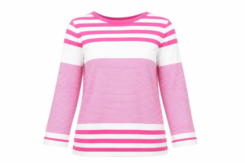 Gallery Women's Pink & White Striped 3/4 Sleeve Pullover Jumper Size S