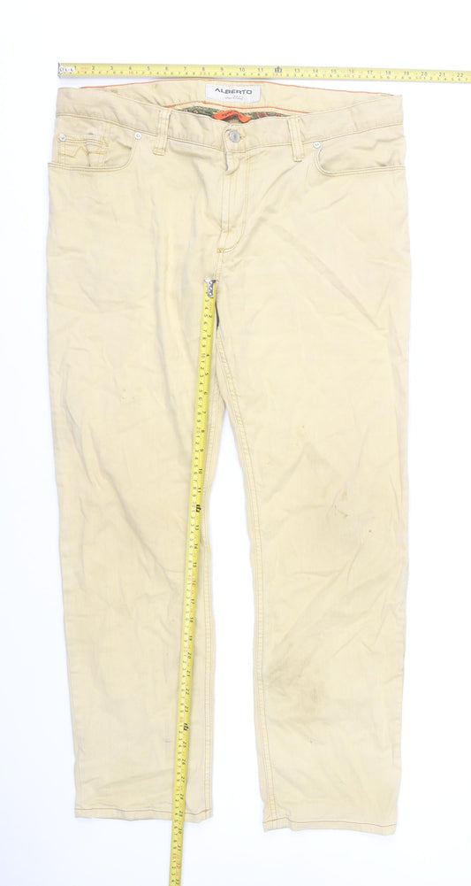 Alberto Men's Beige Regular Slim Fit Straight Jeans W38 L30