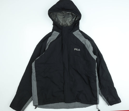 Fila Men's Black Hooded Parka Jacket S Water Resistant Sportswear