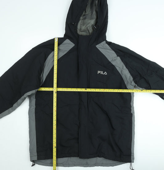 Fila Men's Black Hooded Parka Jacket S Water Resistant Sportswear