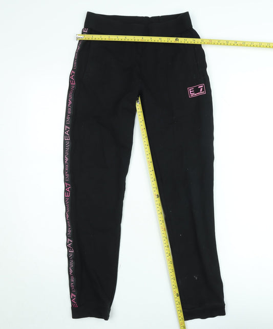 Emporio Armani EA7 Teen Black Joggers Size 14 Slim Fit Cotton Blend