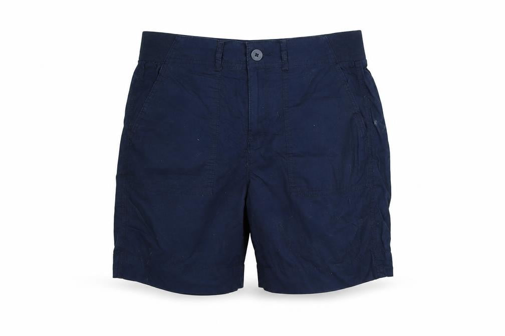 Front view of Dunnes women’s navy casual chino shorts, size UK 12, with pockets