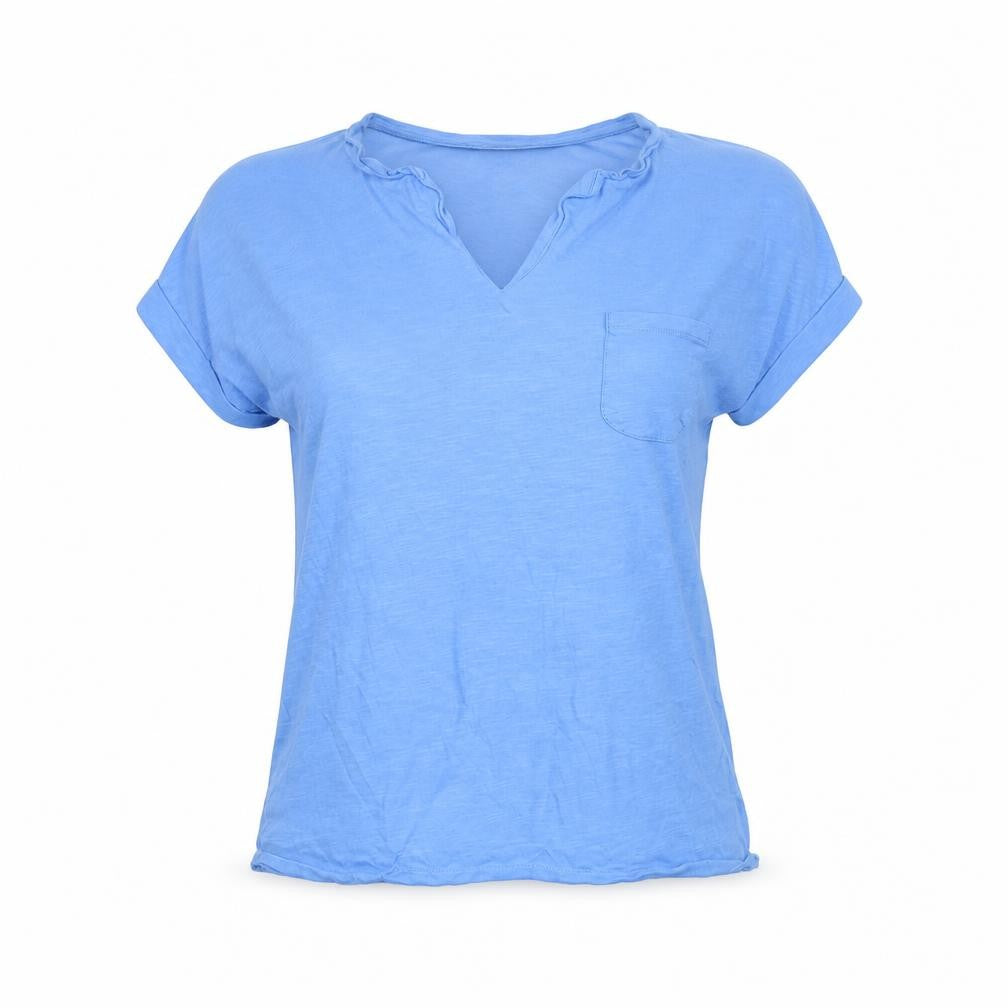 FREE/QUENT Women Blue Basic V-Neck Short Sleeve T-Shirt M
