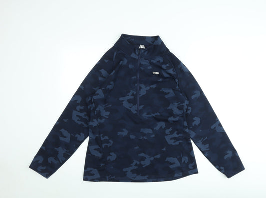 Diesel Women Blue Camouflage Pullover 1/4 Zip Sweatshirt Size M