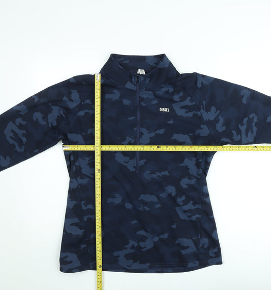 Diesel Women Blue Camouflage Pullover 1/4 Zip Sweatshirt Size M
