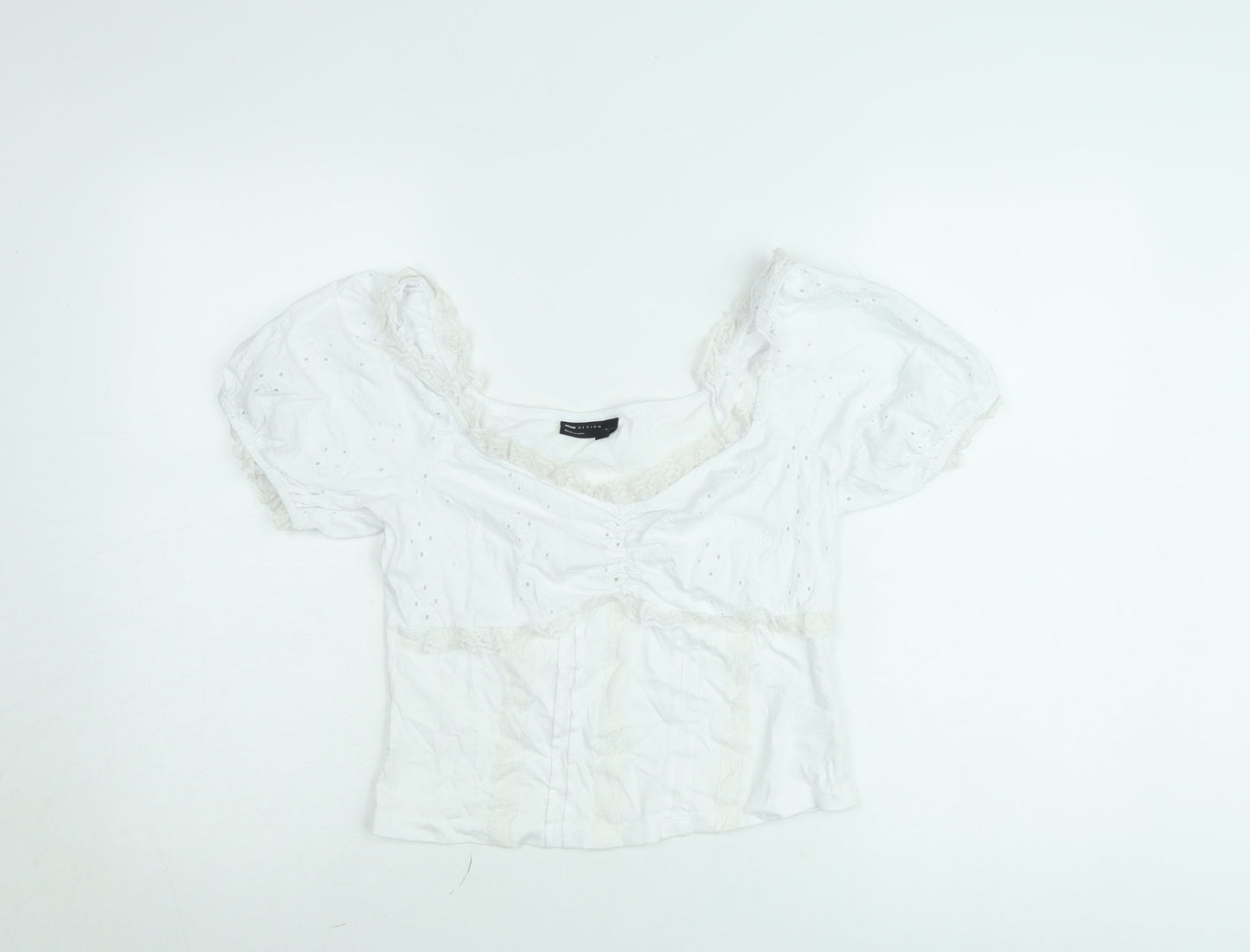 ASOS DESIGN Women's White Cropped Puff Sleeve Cotton Blouse M