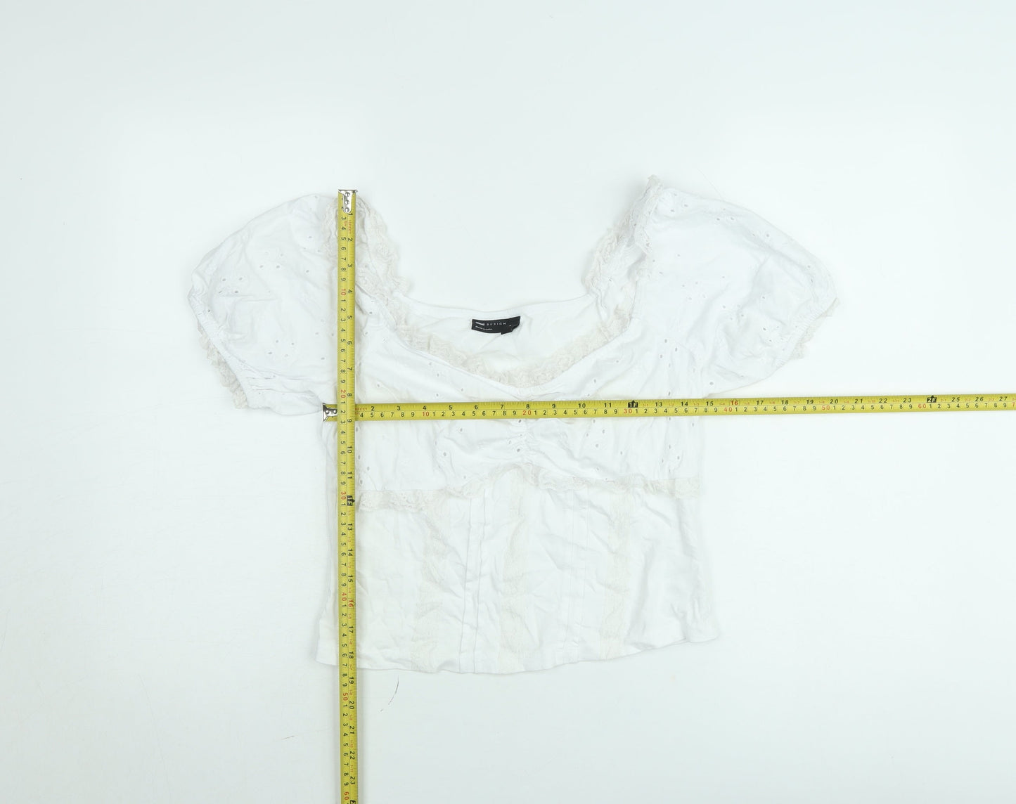 ASOS DESIGN Women's White Cropped Puff Sleeve Cotton Blouse M