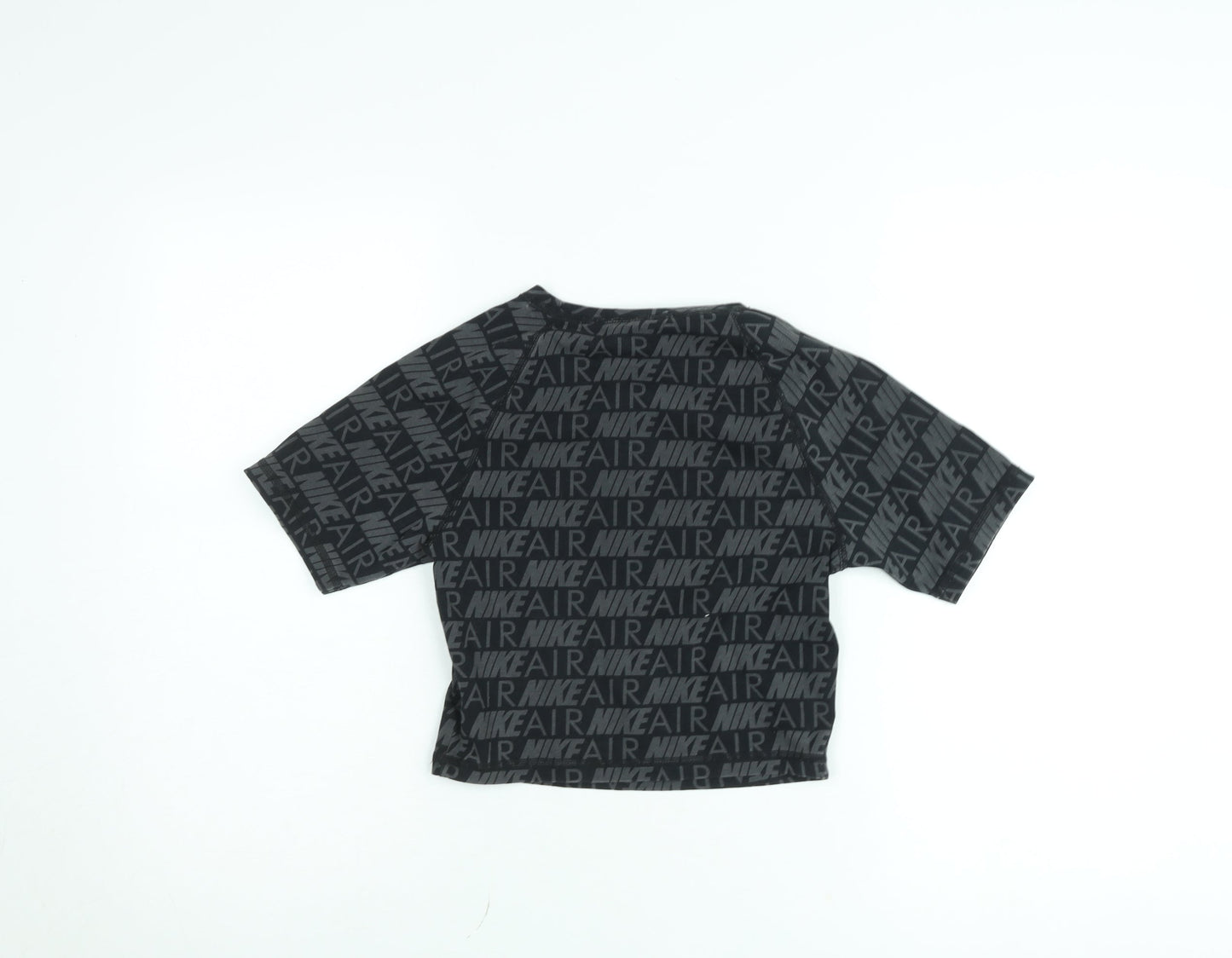 Nike Girls Black XS Cropped Logo T-Shirt Lightweight Cotton Blend