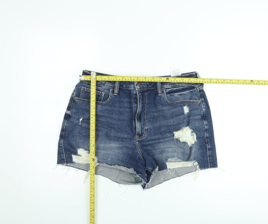 Hollister Women Blue Ultra High-Rise Mom Denim Shorts Size 13 W31 Distressed