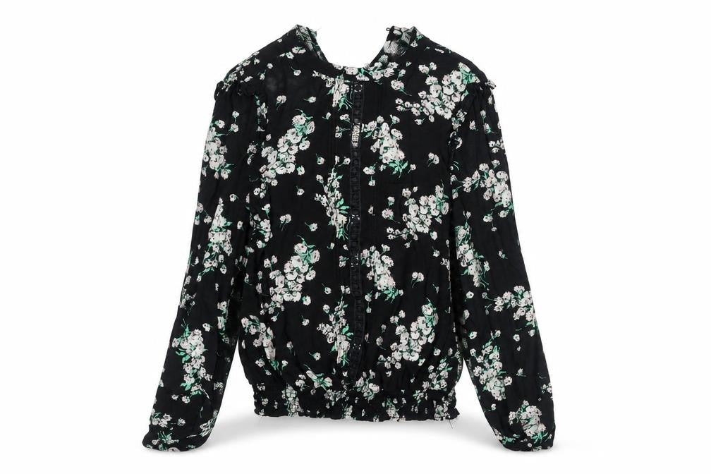 Oasis Women's Black Floral Blouse Size 10 Tunic Style Long Sleeve