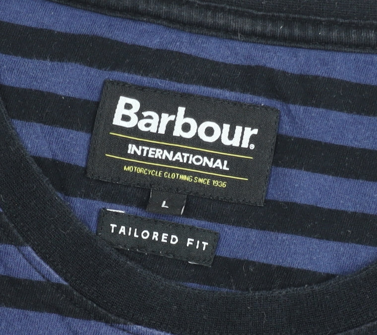 Barbour International Men's Blue Striped Tailored Fit Cotton T-Shirt L
